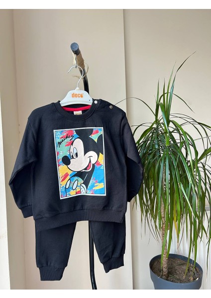 Mickey Mouse Baskılı Çocuk Alt Üst Takım Siyah 9-12 Ay 2-3 Yaş