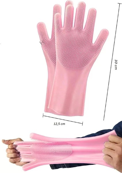 Marıya Home (4 Adet) Yumuşak Silikon Bulaşık Yıkama Ovma Elastik Yalıtım Mutfak Banyo Temizlik Eldiveni Tırtıklı indirimleri