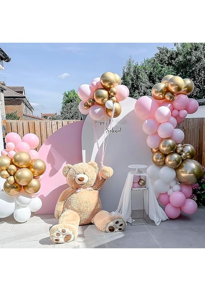 10 adet Pembe-Beyaz Krom Gold- şeffaf Konfetili Kaliteli balon seti
