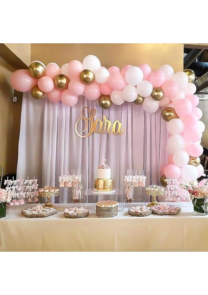 10 adet Pembe-Beyaz Krom Gold- şeffaf Konfetili Kaliteli balon seti