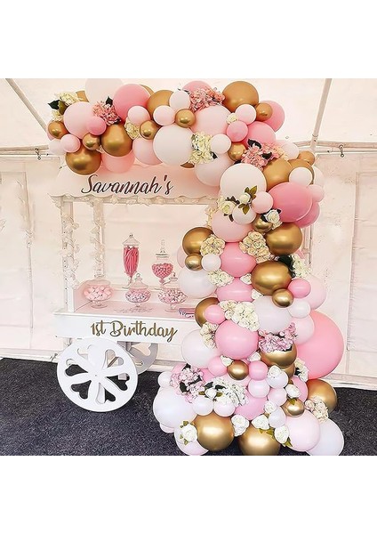 10 adet Pembe-Beyaz Krom Gold- şeffaf Konfetili Kaliteli balon seti
