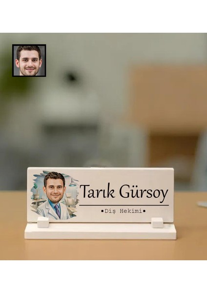 Kişiye Özel Dişçi Temalı Karikatürlü Masaüstü Taş Isimlik
