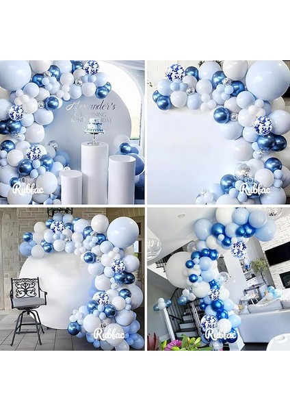 40 adet Lacivert - Açık mavi - Beyaz- şeffaf Konfetili balon seti + balon zinciri,bandı fırsatları