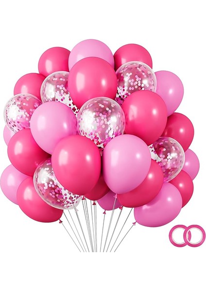 40 adet Fuşya - Pembe Şeffaf balon zinciri,bandı Konfetili Kaliteli Balon Seti