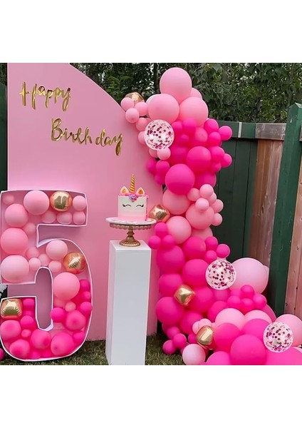 40 adet Fuşya - Pembe Şeffaf balon zinciri,bandı Konfetili Kaliteli Balon Seti fiyatları
