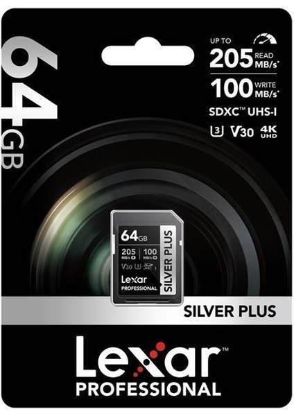64GB Lexar LSDSIPL064G-BNNNG Professıonal Sılver Plus Sdxc Uhs-I Cards Up To 205MB/S Read 100MB/S Wr