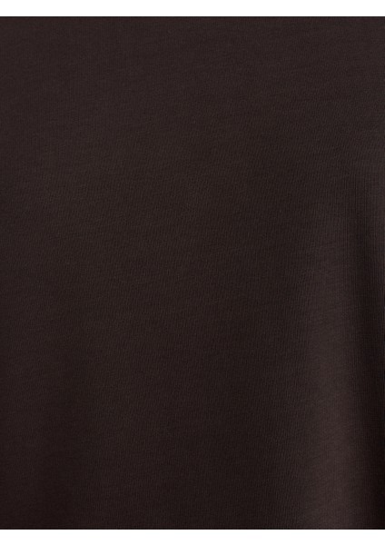 30312 Dekoratif Dikişli Bisiklet Yaka Tshirt-Koyu Kahve