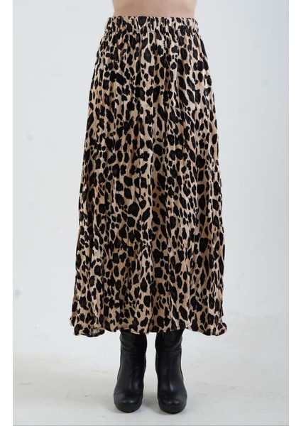 Bej Leopar Crash Efekt Saten Etek modelleri