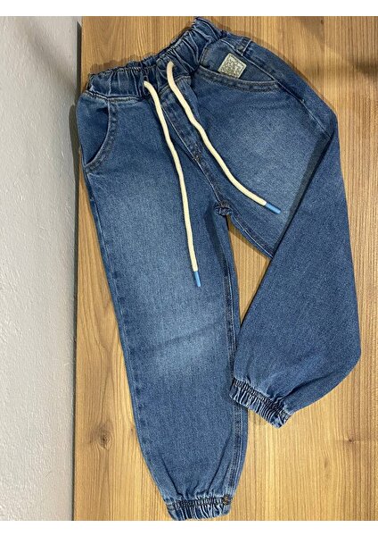 Erkek Çocuk Kargo Cepli Jogger Kot Pantalon 2-7 Yaş Mavi Alt Lastikli Paça