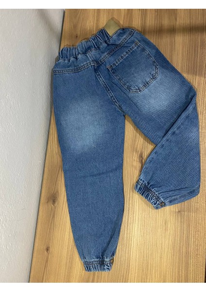 Erkek Çocuk Kargo Cepli Jogger Kot Pantalon 2-7 Yaş Mavi Alt Lastikli Paça