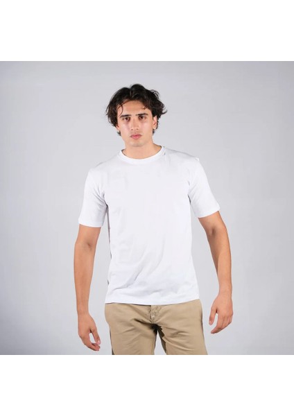 BafacoTekstil %100 Pamuklu Beyaz Basic T-Shirt Erkek / Kadın