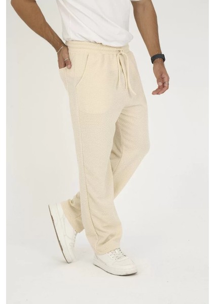Jakar Kutu Desenli Baggy Eşofman Pantolon - Bej fırsatları