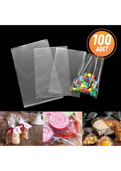 Şeffaf Parlak Bantsız Jelatin Poşet 8x20 cm Kurabiye Aksesuar Hediye Paketleme Poşeti 100 Adet