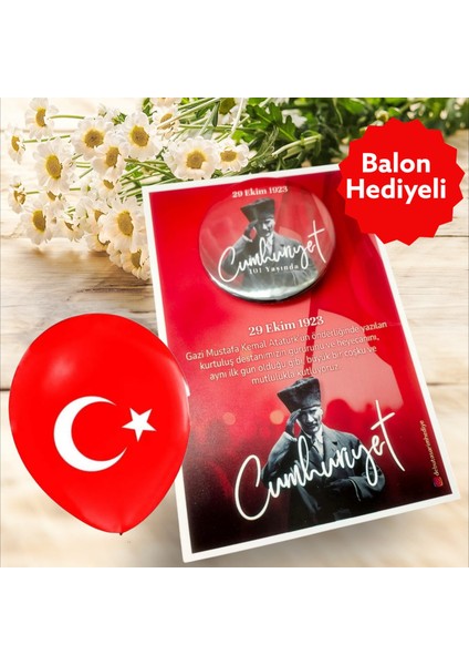 Balon Ilaveli Kartlı 29 Ekim Cumhuriyet Bayramı Iğneli Yaka Rozeti 58 mm (Model No: 02)