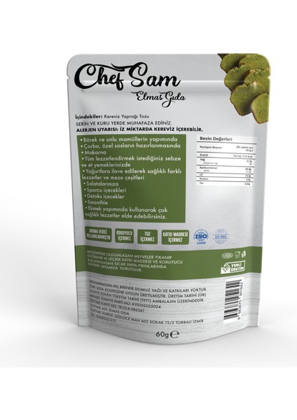 Chef Sam Kereviz Yaprağı Tozu 60 G