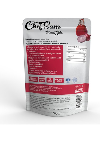 Chef Sam Kırmızı Soğan Tozu 60 G