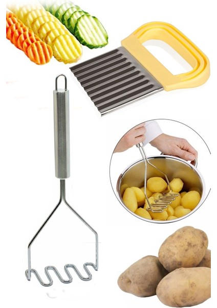 Chips Cooper Şekilli Cips Kesici & Paslanmaz Çelik Patates Ezici