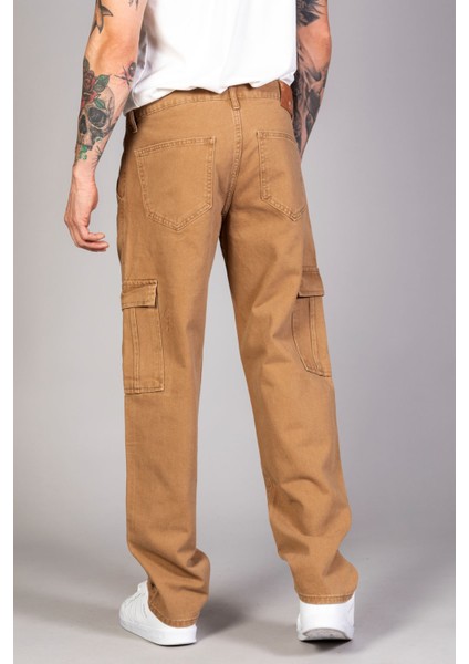 Erkek Camel Baggy Fit Rahat Kalıp Kargo Pantolon fırsatları