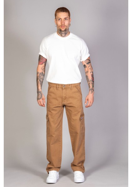 Erkek Camel Baggy Fit Rahat Kalıp Kargo Pantolon indirimleri