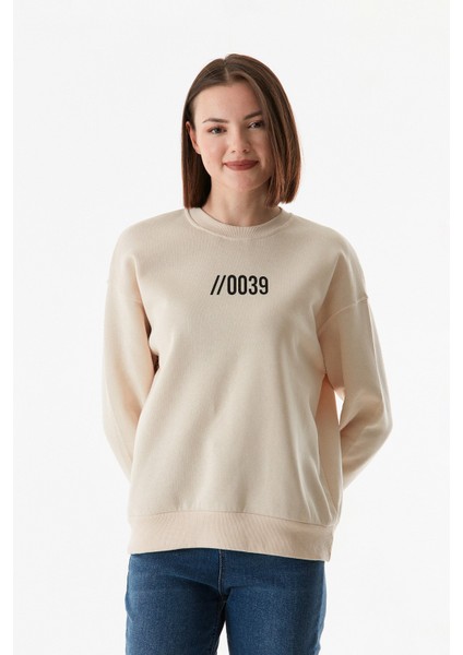 Önü ve Arkası Baskılı Bisiklet Yaka Sweatshirt