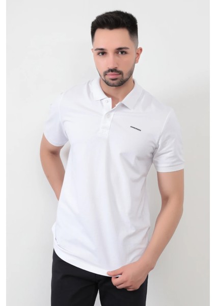 John Borners Erkek Beyaz Polo Yaka T-shirt Pamuklu Serin Tutan Regular Fit 2061