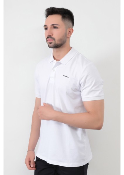 John Borners Erkek Beyaz Polo Yaka T-shirt Pamuklu Serin Tutan Regular Fit 2061