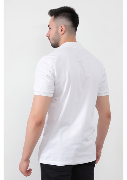 John Borners Erkek Beyaz Polo Yaka T-shirt Pamuklu Serin Tutan Regular Fit 2061