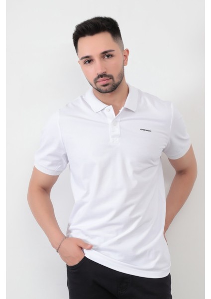 John Borners Erkek Beyaz Polo Yaka T-shirt Pamuklu Serin Tutan Regular Fit 2061