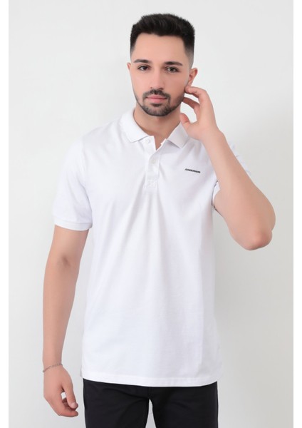 John Borners Erkek Beyaz Polo Yaka T-shirt Pamuklu Serin Tutan Regular Fit 2061