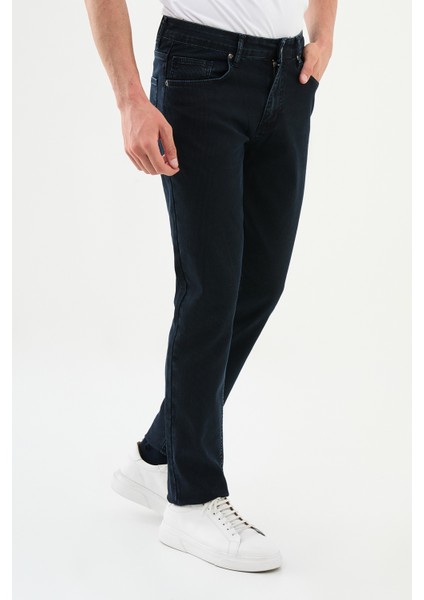 Çizgili Mavi Super Slim Fit Erkek Kot Pantolon