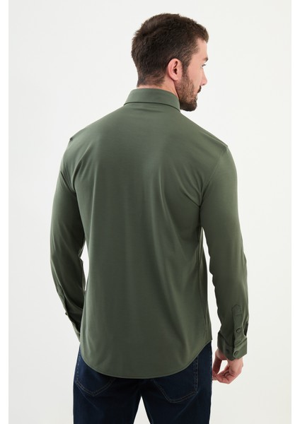 Düz Haki Slim Fit Erkek Gömlek