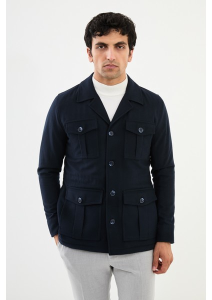 Düz Lacivert Slim Fit Torba Cep Erkek Trench Coat modelleri