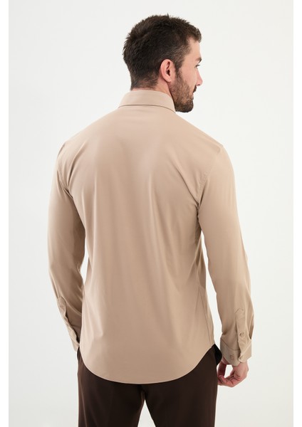 Düz Bej Slim Fit Erkek Gömlek modelleri