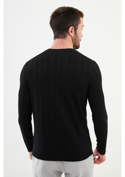 Desenli Siyah Slim Fit Bisiklet Yaka Uzun Kollu Erkek T-Shirt modelleri