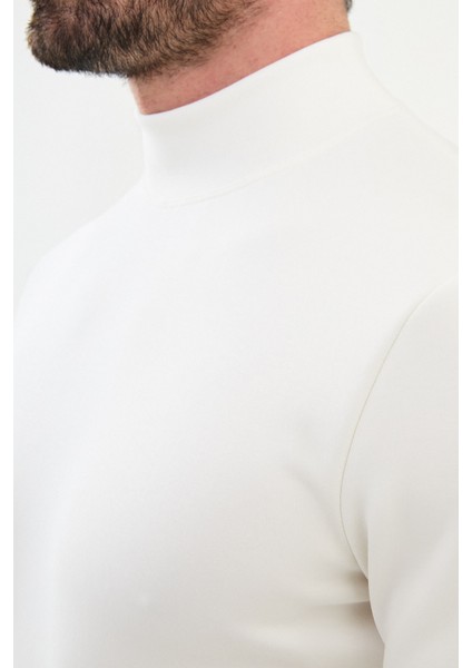 Düz Ekru Slim Fit Yarım Balıkçı Yaka Uzun Kollu Erkek T-Shirt fiyatları