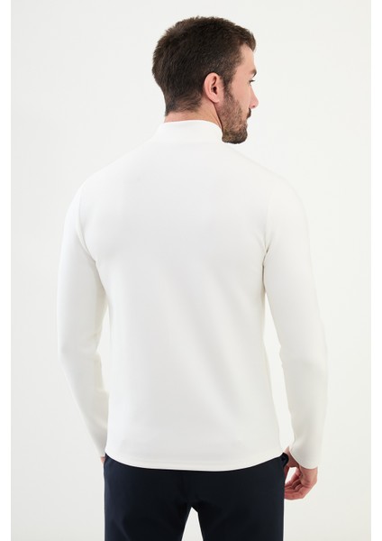 Düz Ekru Slim Fit Yarım Balıkçı Yaka Uzun Kollu Erkek T-Shirt modelleri