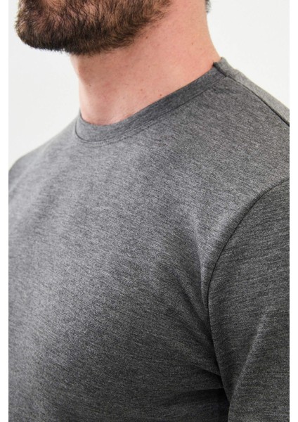 Düz Antrasit Slim Fit Bisiklet Yaka Uzun Kollu Erkek T-Shirt fiyatları