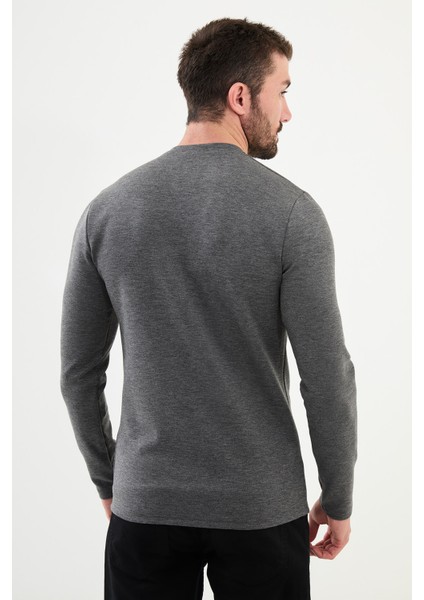 Düz Antrasit Slim Fit Bisiklet Yaka Uzun Kollu Erkek T-Shirt fırsatları