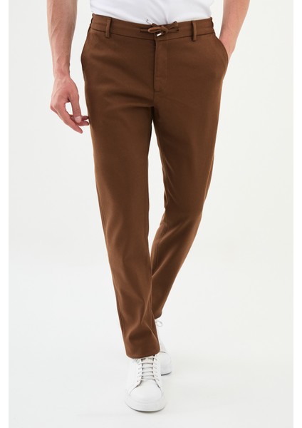 Çizgili Kamel Rengi Super Slim Fit Erkek Pantolon