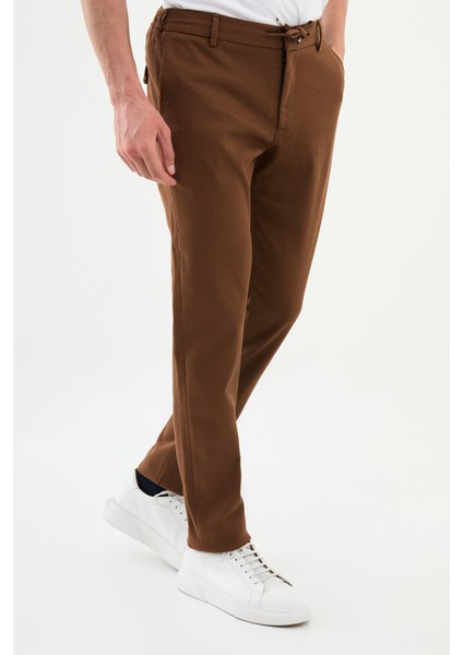 Çizgili Kamel Rengi Super Slim Fit Erkek Pantolon