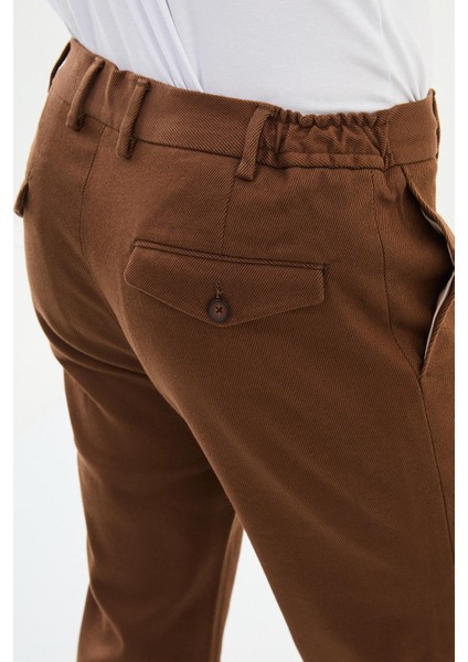Çizgili Kamel Rengi Super Slim Fit Erkek Pantolon
