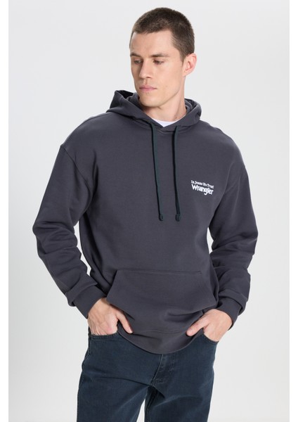 Relaxed Fit Geniş Kesim Kapüşonlu %100 Pamuk Bordo Sweatshirt