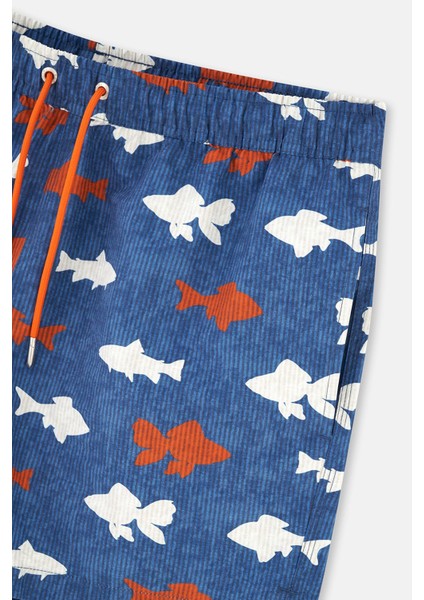 Lacivert-Kiremit Kısa Balık Des. Şort modelleri