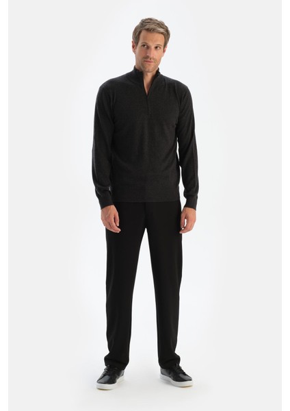 Antrasit Erkek Kaşmir Karışımlı Fermuar Yaka Triko fırsatları