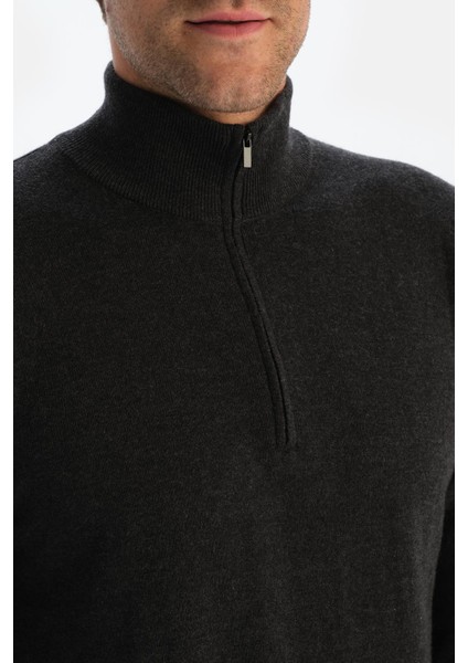 Antrasit Erkek Kaşmir Karışımlı Fermuar Yaka Triko indirimleri