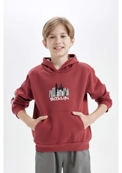 Erkek Çocuk Baskılı Kapüşonlu Kanguru Cepli Sweatshirt C9797A824WN modelleri