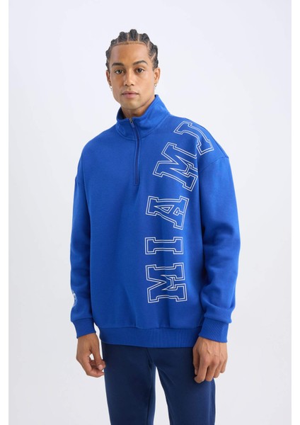 Fit NBA Miami Heat Oversize Geniş Kalıp Dik Yaka Sırt Baskılı Kalın Sweatshirt A7247AX24AU