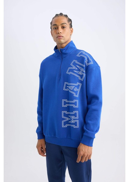 Fit NBA Miami Heat Oversize Geniş Kalıp Dik Yaka Sırt Baskılı Kalın Sweatshirt A7247AX24AU