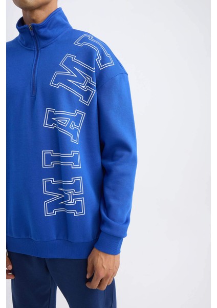Fit NBA Miami Heat Oversize Geniş Kalıp Dik Yaka Sırt Baskılı Kalın Sweatshirt A7247AX24AU