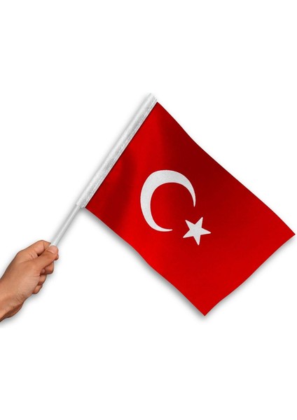Sopalı Türk Bayrağı 30x45 cm (20 Adet) 1.Kalite Alpaka Kumaş